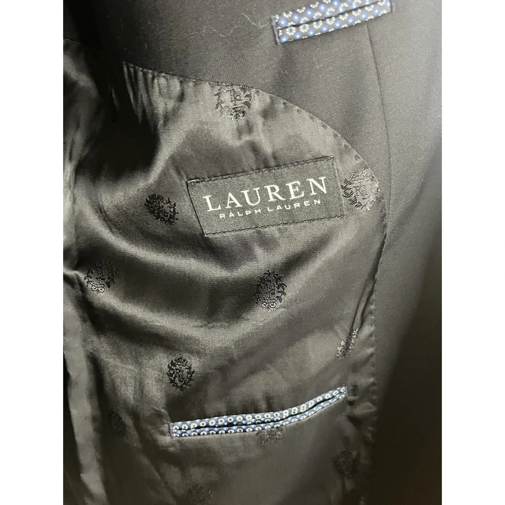 Lauren Ralph Lauren UltraFlex Black Suit Jacket Blazer 46R Wool Blend Great Cond
